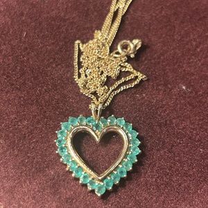 Emerald and gold heart with 22” chain